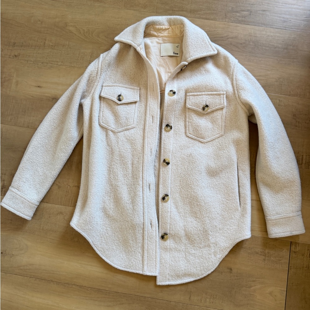 Aritzia Cream Button-Up Teddy Jacket